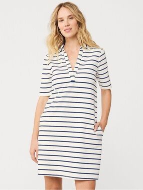Lands' End Women's Striped Petite Starfish Elbow Sleeve Polo Dress size 3X